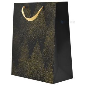 Golden trees black paper bag with ribbon handles 26+12x32cm