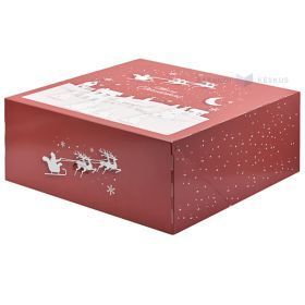 Sarkanbalta kūkas kaste ar Ziemassvētku motīvu apdruku ar vāku 30x30x12,5cm, 10gb./iepakojumā