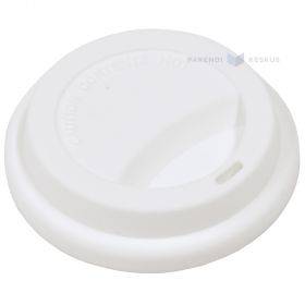 Reusable white silicone lid for drinking cup with diameter 85mm