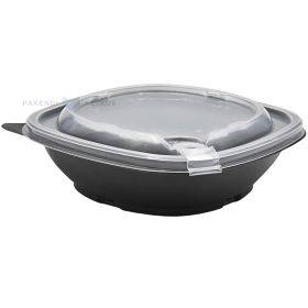 Reusable black food tray with transparent lid 500ml 17x17x5cm PP 50x machine washable, 50pcs/pack