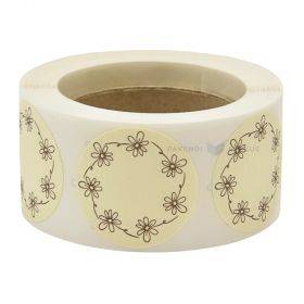 Beige label ''Flower'' print diameter 29mm, 250pcs/roll