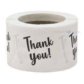 Белая наклейка с надписью "Thank you!" диаметром 40мм, в рулоне 250шт