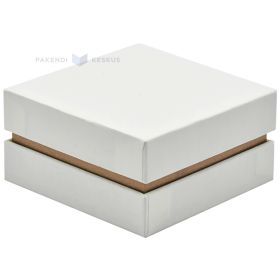 Balta dāvanu kaste ar baltu vāku un zelta malām 70x70x30mm ar mīkstu spilvenu