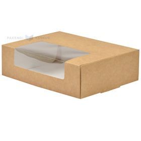 Brūna/balta kartona kaste ar logu 22x17x6,5cm, 25gb./iepakojumā