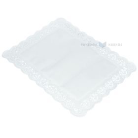 Balts mežģīņots papīra paliktnis kūkām 26x34cm, 100gb./iepakojumā