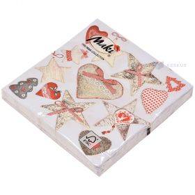 3-layered napkin with hearts and trees 33x33cm, 20pcs/pack