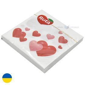 2 slāņu balta salvete ar sarkanām sirsniņām 33x33cm, 20gb./iepakojumā