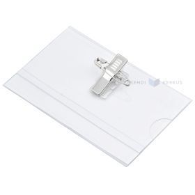 Caurspīdīgs vārda emblēmas turētājs ar stiprinājumu un klipsi 90x54mm