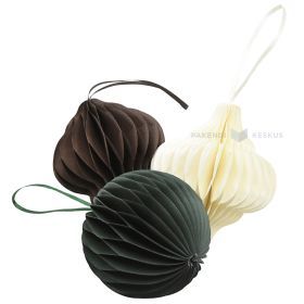 Green, brown, ivory honeycomb paper Christmas ornaments, 3pcs/pack