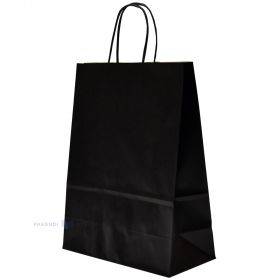 Бумажный пакет со спиральными ручками чёрный 24+11x31см