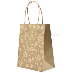 Golden Merry Christmas print craft paper bag with twisted paper handles 18+10x23cm