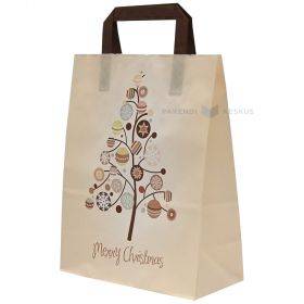Tree print beige paper bag with flat paper handles 22+11x28cm