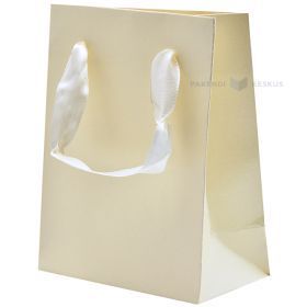 Ziloņkaula balts papīra maiss ar virves rokturiem 11+6x14cm