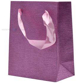Spīdīgi rozā papīra maiss ar lentes rokturiem 11+6x14cm
