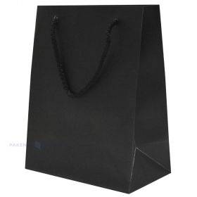 Matte black paper bag with rope handles 18+10x23cm