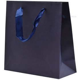 Tumši zils papīra dāvanu maiss un ar lentes rokturiem 20+8x20cm