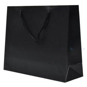 Matte black paper bag with rope handles 25+8x20cm
