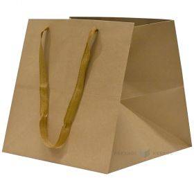 Brown paper bag with ribbon handles 30+30x30cm