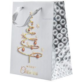 Spiral tree gray paper bag with ribbon handles 18+10x23cm