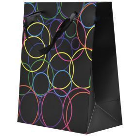 Neoon rings print black paper bag with ribbon handles 18+10x23cm