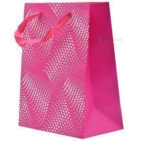 Pink waves bright pink paper bag with ribbon handles 18+10x23cm
