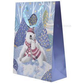 Papīra dāvanu maiss ar leduslāča mammas un lācēna apdruku ar lentes rokturiem 30+12x40cm