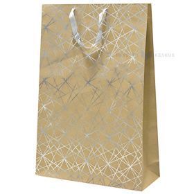 Silvery pattern print craft paper bag with ribbon handles 50+15x70cm