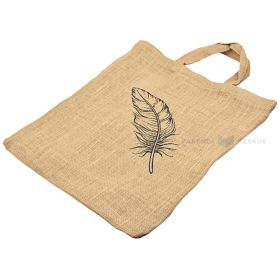 Black feather print jute bag with handles 40x43cm