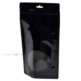 Black stand-up pouch with window 18+(2x4,5)x25,5cm, 50pcs/pack