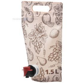Brown fruits print standing pouch with butterfly tap 19+(15,5+10,8)x28cm 1,5L