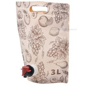 Brūns maiss sulām "Bag in box"  ar augļu apdruku un ar tauriņveida krānu 25+(15+13,5)x28cm 3L