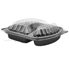 Melns 2-nodalījumu pārtikas konteineris ar vāku 238x203x38mm 625/298ml, 10gb./iepakojumā