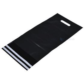 Matēti melna Coex aploksne ar dubultu līmes sloksni un perforētu rokturi 25x42+7+7cm, 10gb./iepakojumā