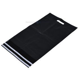 Matēti melna Coex aploksne ar dubultu līmes sloksni un perforētu rokturi 36x52+7+7cm, 10gb./iepakojumā